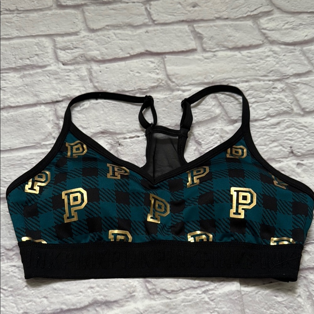 PINK Victoria’s Secret black green and gold ultimate sports bra